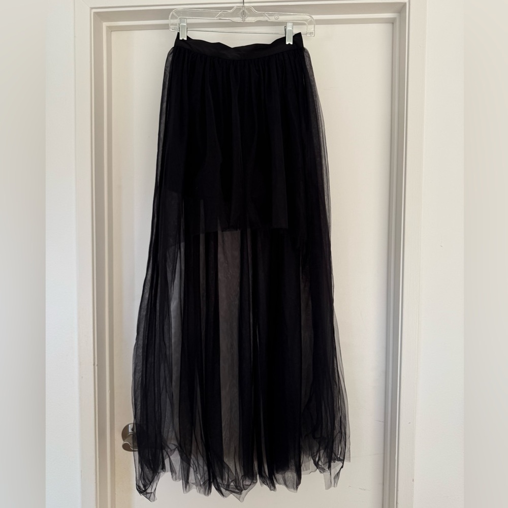 NEW Women’s HAODUOYI Black High Low Sheer Tulle Skirt with Zipper